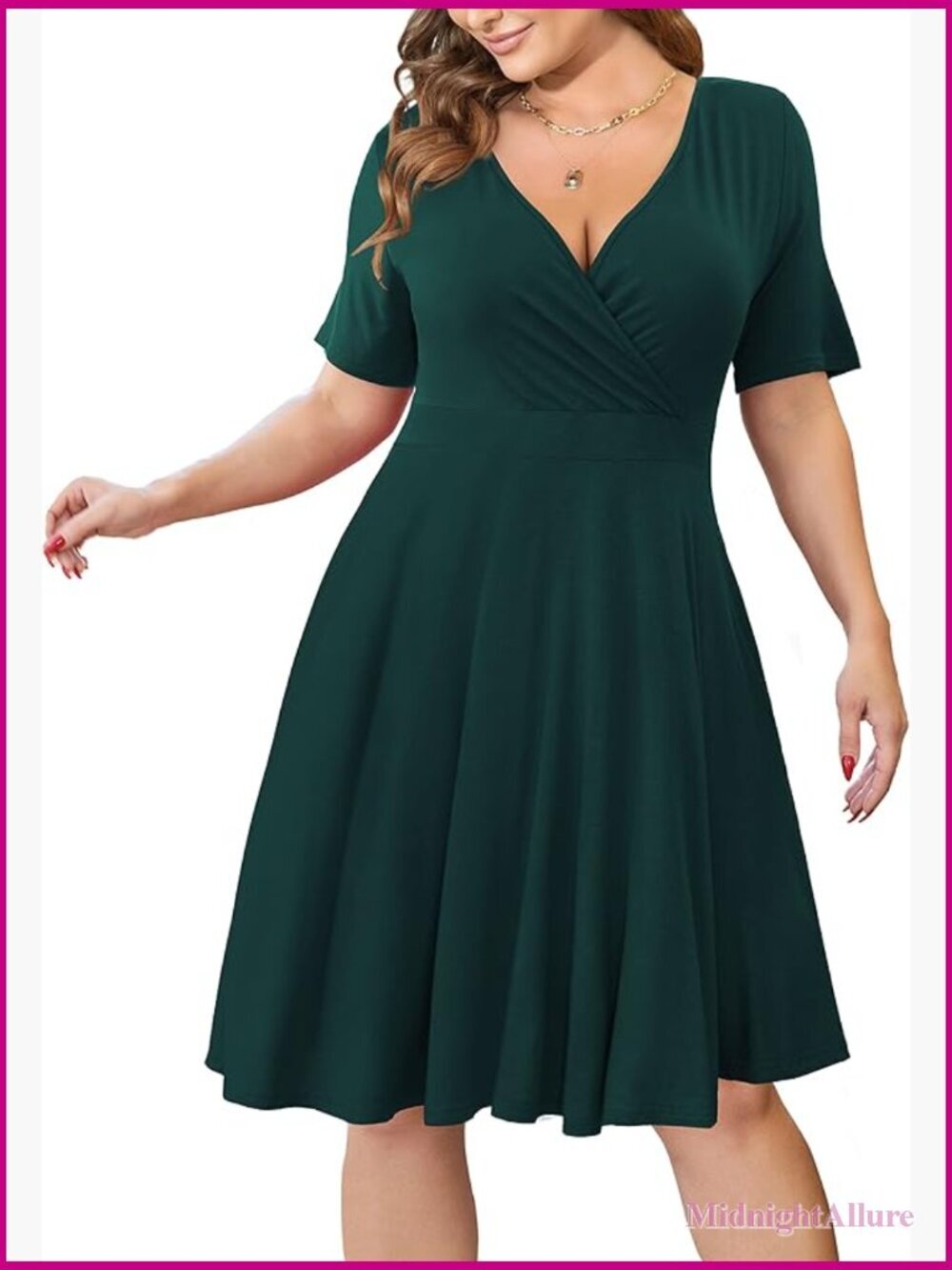 Plus Size Faux Wrap Dress with Pockets Short Sleeve Casual Swing Dress - Picture 1 of 6